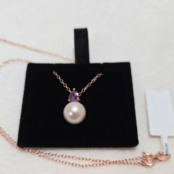 18k Rose Gold Plated Sterling and Freshwater Pearl Necklace - Picture 3 of 8